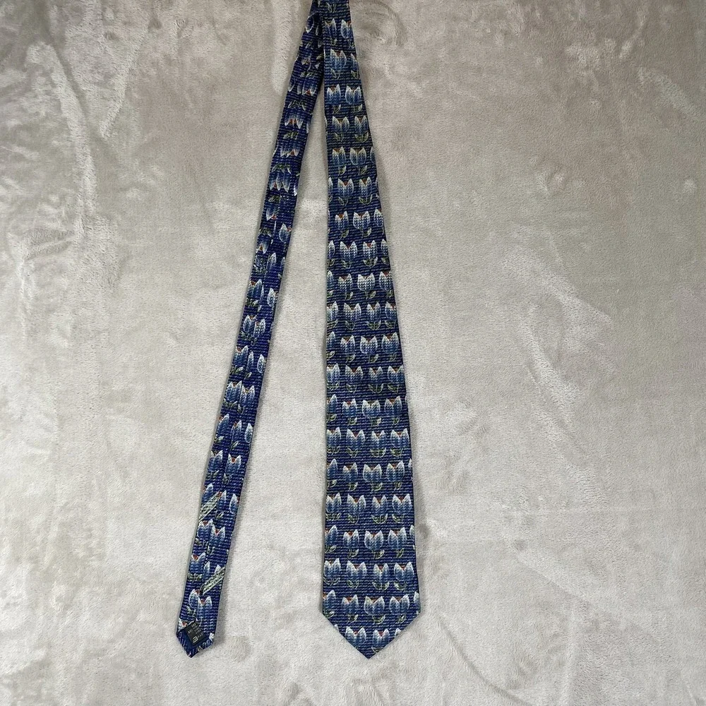 ERMENEGILDO ZEGNA Mens Silk Viscose Tie ITALY Blue Floral
